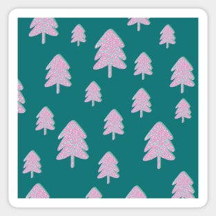 Pink Leopard Print Christmas Tree Pattern on Green Sticker